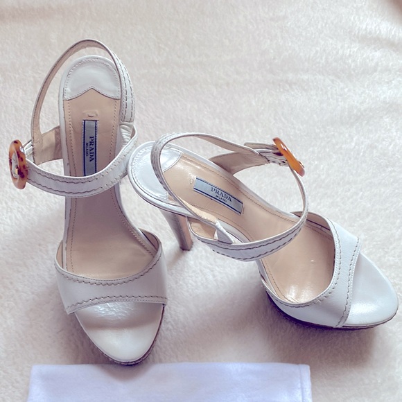 Authentic Prada White Ankle Strap Heels size 38 - Picture 2 of 16